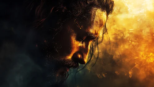 Incandescent profile in dual-spectrum atmospheric chiaroscuro.