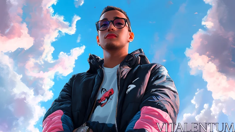 Cool skyward portrait bathed in dreamy pink and blue clouds.