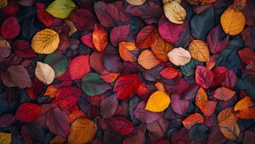 Leaves whisper in overlapping waves of ember-bright color