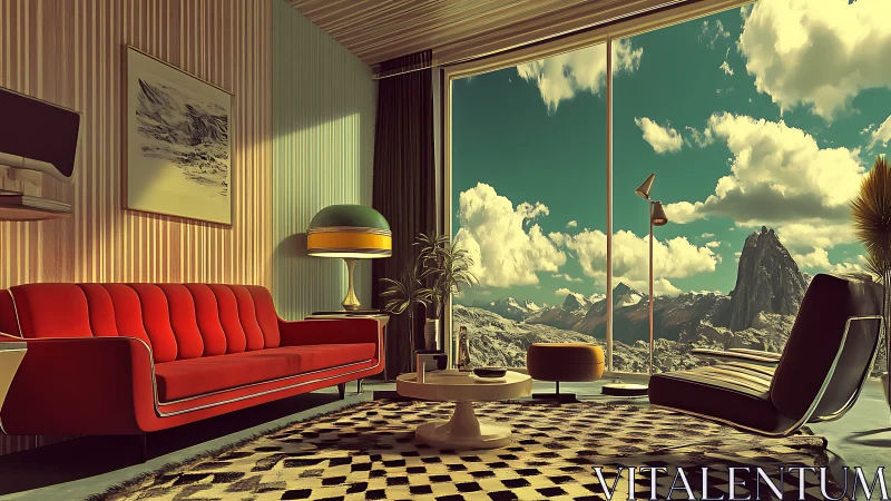 Midcentury modern lounge frames expansive alpine panorama