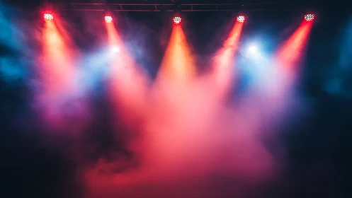 Stage lights paint electric clouds of color and expectation.