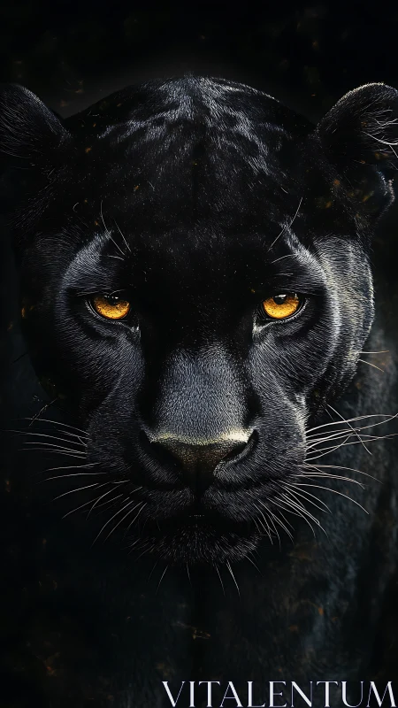 Melanistic Feline Apex Predator: High-Contrast Ocular Rendering with Amber Iridescence