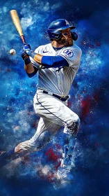 Explosive digital portrait of baseball batter mid-swing.
