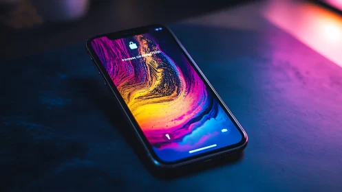 Liquid Neon Dreams Swirl Across Black Phone Display