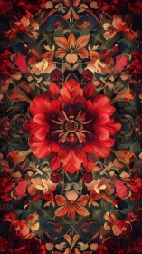 Ornate red floral mandala pattern in watercolor style.