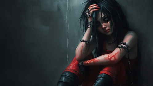 Bleeding Neon Silence: Chained Girl in Shadowed Corner.