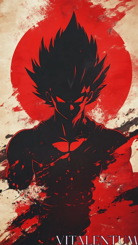 Bold warrior silhouette stands strong in red painted storm