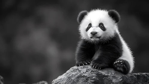 Tiny panda philosopher pauses atop a stone world