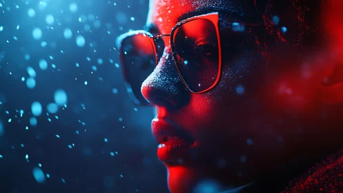 Close profile view shows face with glasses in mixed lighting