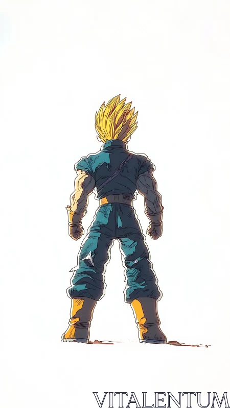 Lone super warrior bristles against a blazing white horizon.