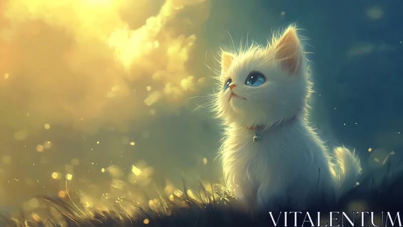 Luminescent White Kitten in Golden Hour Atmospheric Composition.