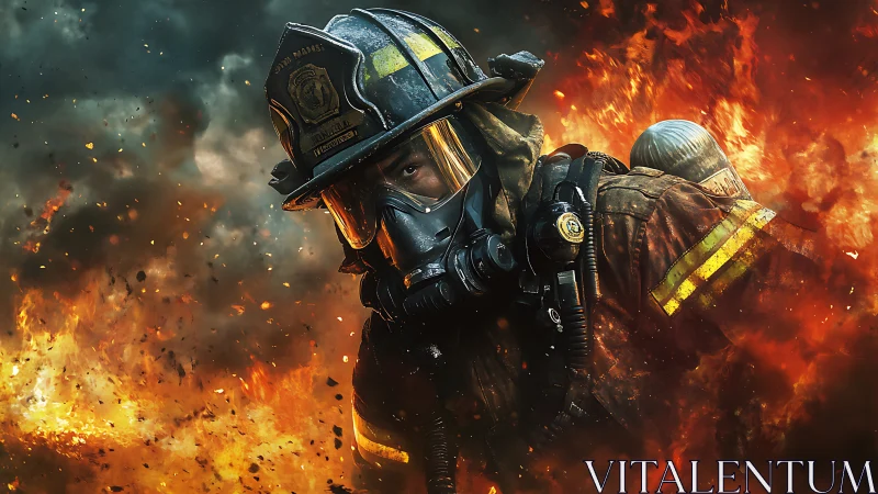 Firefighter in Inferno: Photorealistic Combat Against Raging Blaze