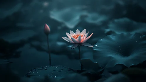 Digital painting of nocturnal lotus bloom with cinematic lighting.