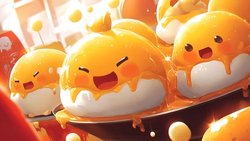 Luminous yolk creatures in high-gloss dessert topology.