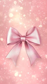 Pink satin bow on sparkling pastel background.
