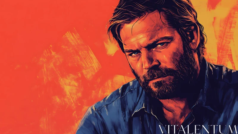 Digital male portrait uses high-contrast warm and cool tones