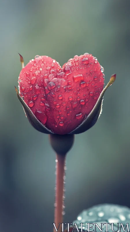 Heart-Shaped Bloom with Dewdrops: Macro Botanical Study.