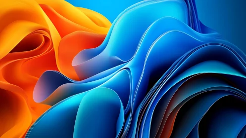 Liquid ribbons of blue and ember folding in chromatic duet.