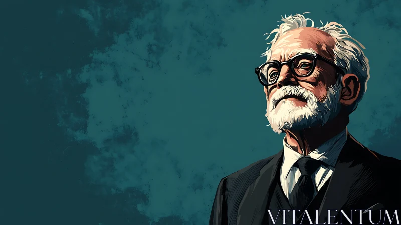 Elderly man in suit rendered as high-contrast digital portrait