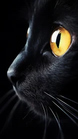 Striking Black Cat Portrait with Luminous Amber Eyes.