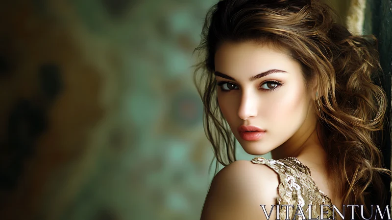 Portrait of woman with wavy hair in soft light background.