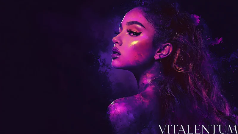 Electric purple portrait glows softly in the midnight dark