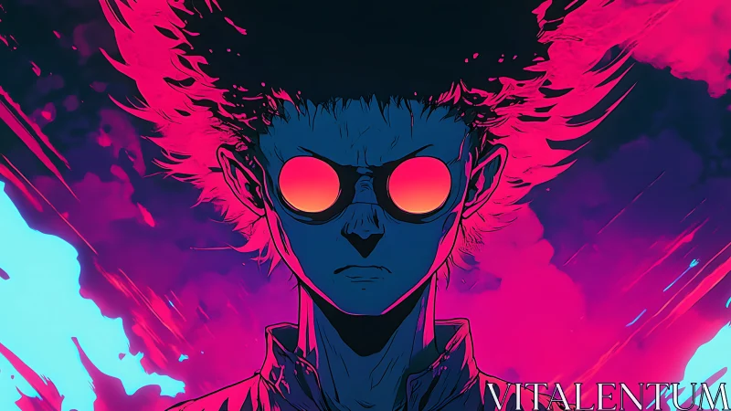 Neon punk silhouette with glowing cyber sunglasses.