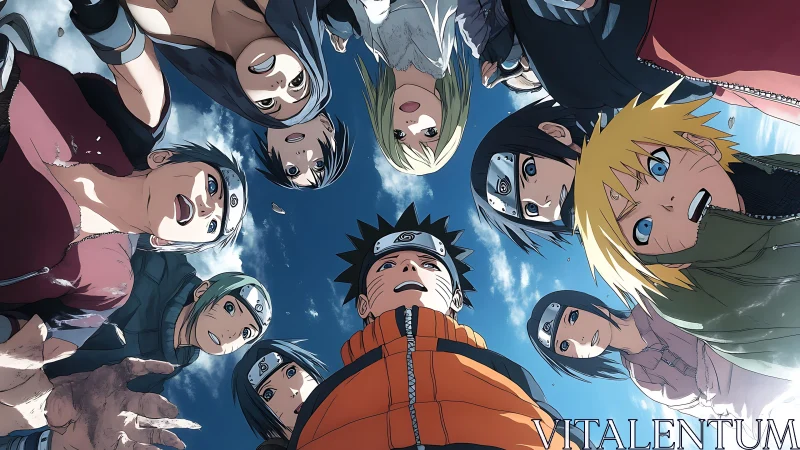 Skyward ninja circle catching a shared moment of wonder.