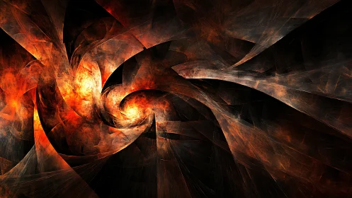 Fiery swirling energy dances through a dark abstract space