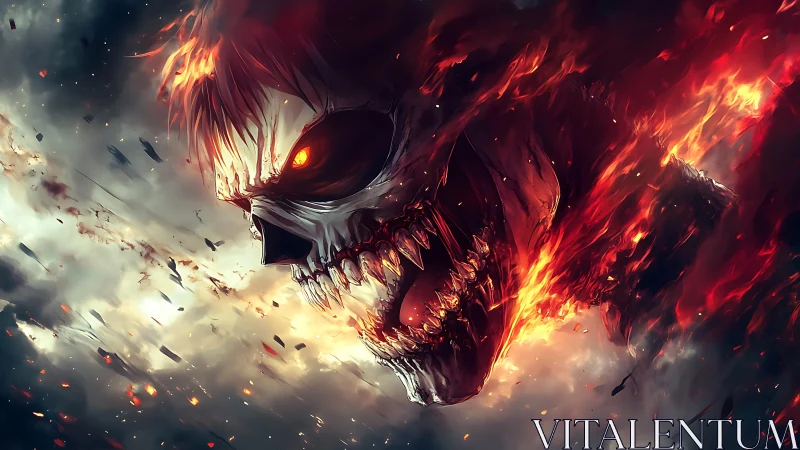 Skull of wildfire devours the storm-churned battlefield sky