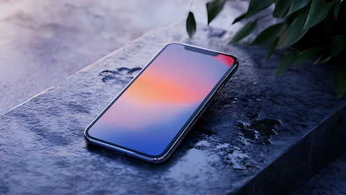 Modern Smartphone Display Gradient Against Stone Surface.