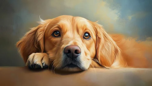 Golden retriever portrait with calm, soulful expression.
