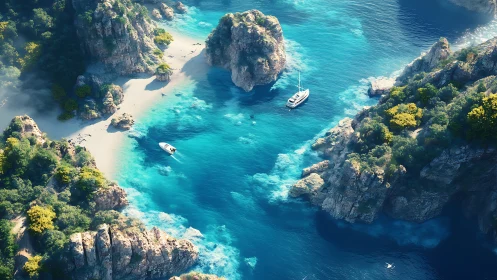 Turquoise Lagoon Surrounded by Dramatic Limestone Cliffs.