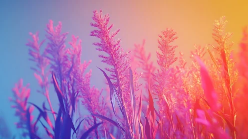 Chromatic Grain Field Glowing in Sunset's Prismatic Embrace.