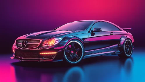 Sleek neon sports coupe glides through glowing city light