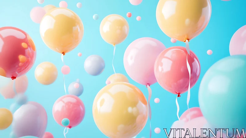 Floating Balloons Against Turquoise Sky Creates Playful Joy