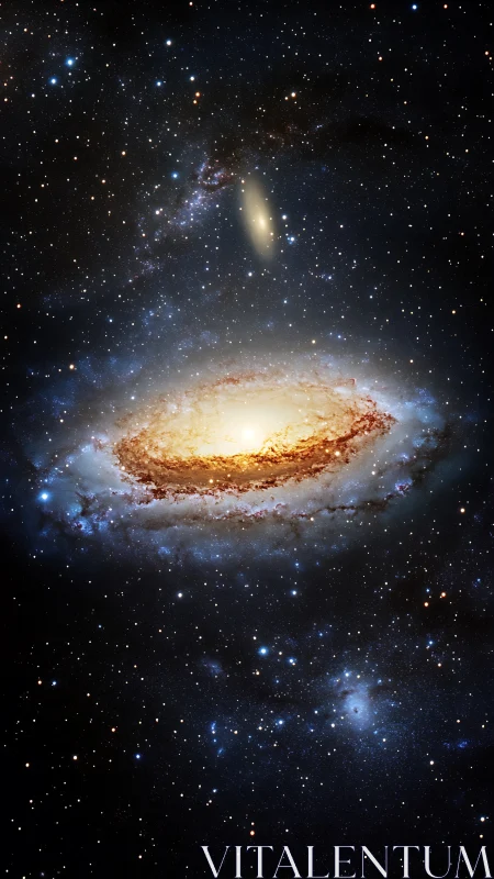 Central spiral galaxy appears among dense background starfield