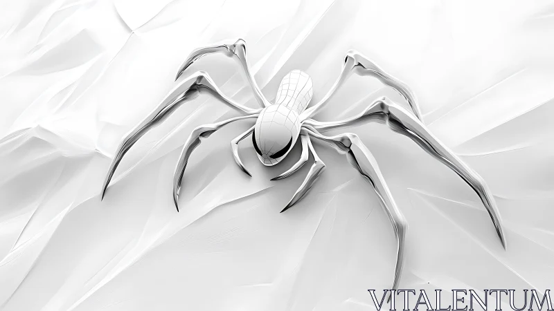Chrome-legged digital spider gliding across white folds.