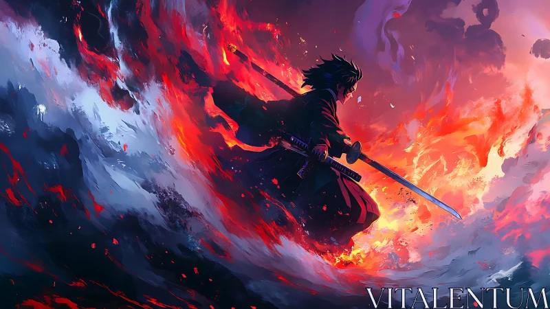 Samurai of swirling fire and storm, poised between worlds.