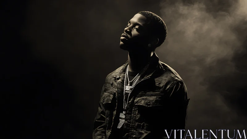 Moody portrait of a reflective man glowing in soft light.