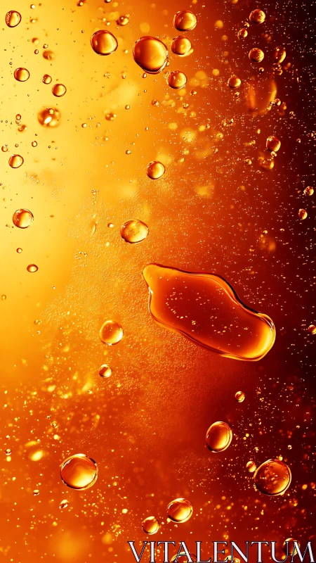 Suspended liquid droplets form against orange backlit field