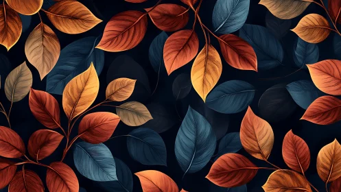 Autumn foliage pattern in warm copper and deep teal tones.