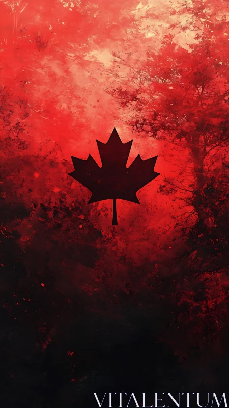 Canadian Maple Leaf Silhouette Against Red Textured Background