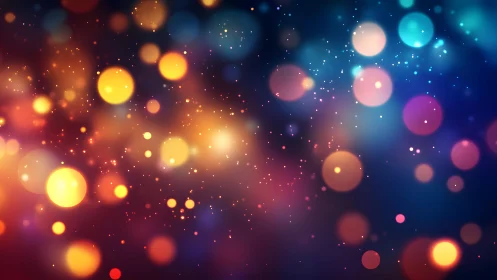 Vibrant abstract bokeh lights on dark background, digital art style.