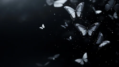 Luminous Night Butterflies Drifting Through Velvet Darkness.