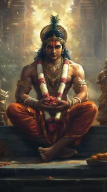 Temple flame-blooded warrior-priest cradles quiet thunder