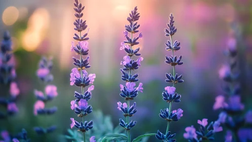 Purple Lavender Blooms in Golden Light.