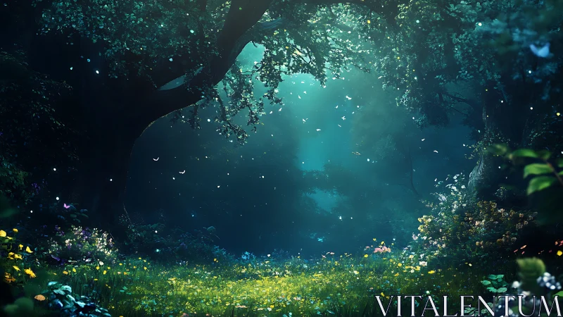 Bioluminescent Subterranean Cavern: Underwater Grotto with Luminous Flora.