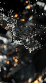 Liquid metal splash shimmers against glowing bokeh lights.