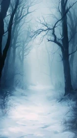 Quiet winter forest path invites a calm, misty wander